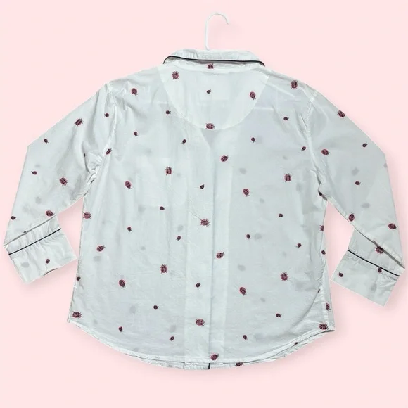 Printfresh + Anthropologie Organic Cotton Embroidery Ladybug Long PJ Set Sz M - Picture 8 of 15